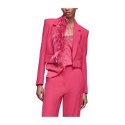 Kort Fuchsia Blazer med Fjer Trim