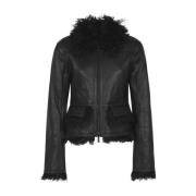 Sort Shearling Kort Jakke