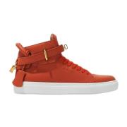 Orange Læder High-Top Sneakers med Logo