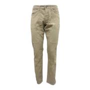 Beige Slim Fit Bomuld Bukser med Patches