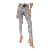 Grå Distressed High-Waisted Skinny Jeans