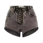 Højtaljede Sort Marmor Denim Shorts