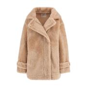 Shearling Frakke i Beige Ecopelliccia Stil