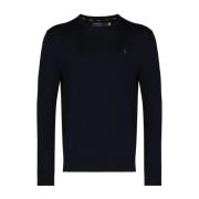 Blå Broderet Crewneck Sweater