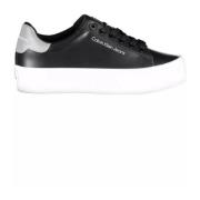 Sort Polyester Sneaker med Kontrastdetaljer