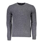 Blå Uld Crew Neck Sweater med Kontrastdetaljer