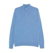 Blå Uldstrik Sweater Halv Zip