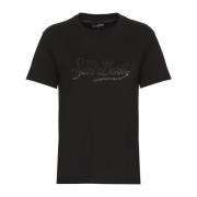 Sort Bomulds T-shirt med Strass Logo