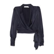 Blå Silke Wrap Top