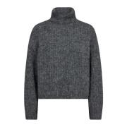 Grå Melan Strik Rullekrave Sweater