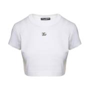 Luksuriøs hvid crop t-shirt med metallogo