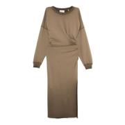 Khaki Maxi Kjole med Fransk Terry Foring