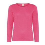 Feminin O-Neck Pullover Bluse Peony Pink