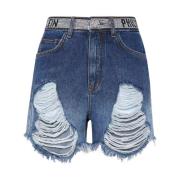 Blå Distressed Denim Shorts