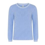 Blå Struktureret O-Neck Pullover Sweater