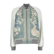 Varsity Bomber Jacket i Trykt Satin