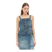 Firkantet Hals Denim Top