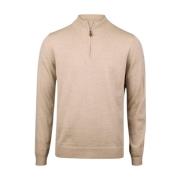 Beige Merino Wool Half Zip Sweater