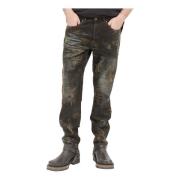 Coated Jacquard Denim Distressed Jeans