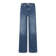 Sporty Denim Blue Jeans med Side Striber