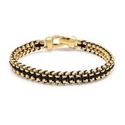 Men's Black Woven 8mm Box Chain Bracelet in Gold