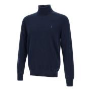 Blå Turtleneck Uldtrøje med Logo