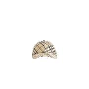 Beige Check Cap med Emblem Design