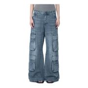 Wide-leg Cargo Jeans med Logo Print