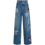 Indigo Blue Denim Broderede Jeans