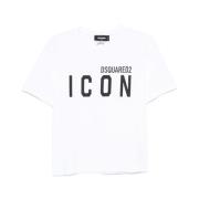 Hvid Icon Print Crew Neck T-shirt