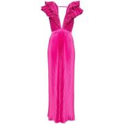 Fuchsia Plisseret Ruffle V-Hals Kjole