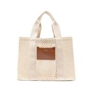 Beige Bomuld Blandet Tote Taske