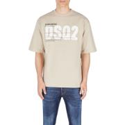 Logo Print Taupe Bomuld T-shirt