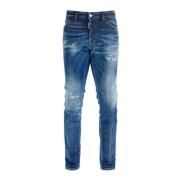 Marineblå Slim Fit Jeans med slidt effekt