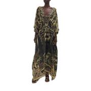 Gyldne Swirls Silke Kaftan Nat