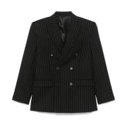 Sort Pinstripe Dobbelt Breasted Blazer