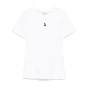 Hvid T-shirt med Skull Broderi