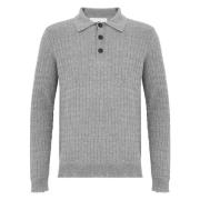 Grå Strikket Polo Sweater