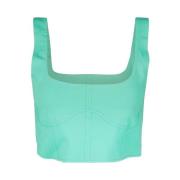 Creponne Crop Top med Dybe Necklines