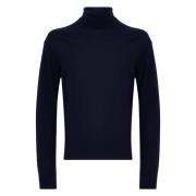 Blå Sweater Høj Hals Uld Cashmere