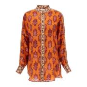 Orange Silke Ikat Dolman Skjorte