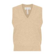 Brun Strikket V-hals Tank Top