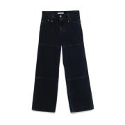 Navy Blue Twisted Wide Leg Jeans