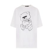 Grafisk Print Hvid Bomuld T-shirt