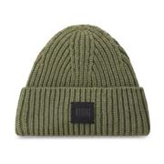 Ribstrikket Beanie Vinterhat Stilfuldt Logo