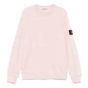 Lyserøde Crew-neck Sweaters med Ribbed Hems