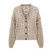 Beige Paillet Cardigan Sweater