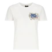 Hvid Bomulds T-shirt med Logo Broderi