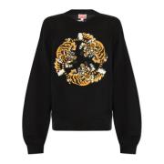 Sweater med broderet tiger motiv