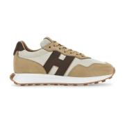 Suede Panel Lace-Up Sneakers Brown